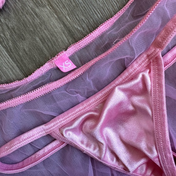 Dollskill Sugarthrillz Pink Mesh Fluffy lingerie Set + pasties - Picture 4 of 7